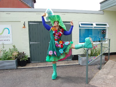 Our Russian Drag Queen dancing outside the Stepping Stones building.